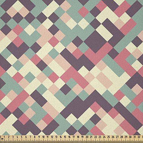 ABAKUHAUS Geometrisch Stoff als Meterware, Mosaik-Quadrate Design, Microfaser Multi Zweck Dekostoff für Kunsthandwerke, 3M (230x300cm), Mehrfarbig