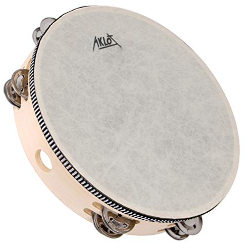 AKLOT 10Tamburin Handtrommel 8 Paar zweireihige Metallglocke Jingles Buche Schlagzeug Musical Lehrinstrument für Party Tanz & Gesangsbegleitung