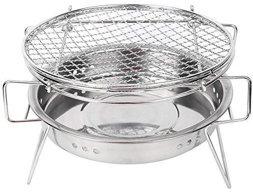Mini Barbecue Griglia, Charcoal BBQ Grill in Acciaio Inox MAGT Tondo per Barbecue in Acciaio Inossidabile Griglia in Acciaio Inossidabile per Barbecue a Carbone Pieghevole per Campeggio(22 14CM)