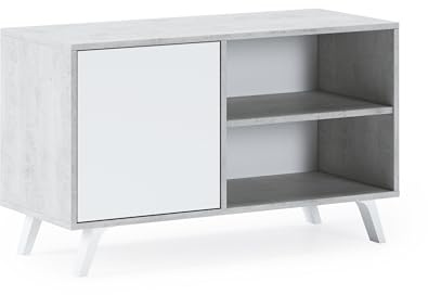 Skraut Home | Mueble de TV para Salón | 57 x 95 x 40 cm | Indicado para TV de 32/40 | Modelo Wind 100 | Cemento | Puerta Abatible Color Blanco