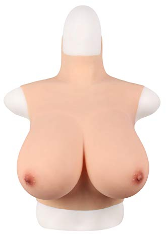 FSYH Hoher Kragen Brustformen B-G Cup Crossdressing Silikon Brustplatten Gefälschte Brüste Für Crossdresser Brustplatte Cosplay Mastektomie-BH Gefüllt Mit Elastischer Baumwolle,Tender White,D Cup