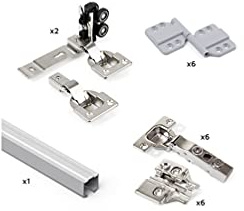 Emuca - Système pour 2 portes coulissantes en bois, suspendues et pliantes, sans guide inférieur, panneaux non incluses, fermeture amortie, aluminium anodisé