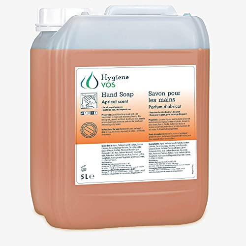 Hygiene VOS Savon Liquide 5000ml Apricot pour les Mains pH Neutre pour une Utilisation Quotidienne. Formule Extra Douce et Ingrédients Biodégradables. Bouteille Économique 5 Ltrs