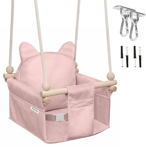 MAMOI® Balancoire Interieur pour Bebe et Enfants, Siege balançoire en Bois et en Coton pour bébé, Balansoire pour Enfant, Balancelle scandinave, Baby Swing