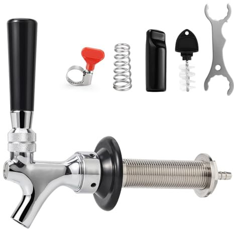 Dbgogo 4-1/8'' Draft Beer Faucet Shank, 1/4'' Beer Line Barb No Leak No Drip No Stick Stainless Core Kegerator Brew Tap Beer Shank Dispenser Self-Closing Spring Tap Brush Spanner Wrench Hose Clamp