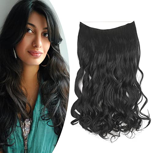 Gairyan Extension Capelli Filo Invisibile Secret Hair Extension Clip Capelli Finti Fascia Unica Hair Extensions Wire Trasparente Capelli Sintetici Naturali Lunghi Ondulati Ricci Mossi 45cm - Jet Nero