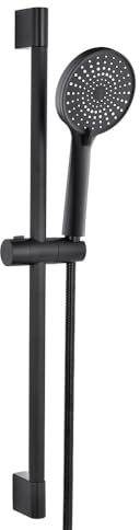 Barre de douche 70 cm en acier inoxydable noir mat, avec support réglable, manéral rond et flexible en acier inoxydable.