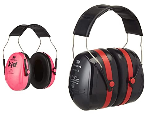 3M Peltor Kapselgehörschutz für Kinder H510AK, pink – Kapselgehörschutz für Kinder. Schützt vor Lärmpegeln im Bereich von 87-98 dB (SNR: 27 dB) & Optime III Kapselgehörschutz schwarz-rot