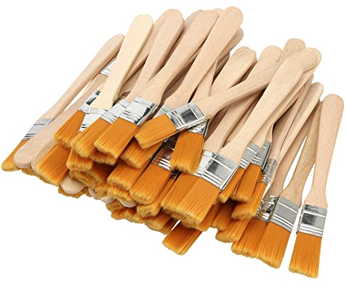 HAKZEON 60 PCS 13 x 1.5cm Wide Small Paint Brushes, Chip Artist Paintbrushes Bulk, Flat Bristle Paint Brush Set with Wood Handle, Chalk Paint Varnish Brush Keyboard Brush for Cleaning, DIY, Decorating