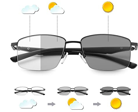 Photochromic Progressive Multifocus Reading Glasses Transition Multifocal UV400 Sunglasses Sun Readers Blue Light Blocking Computer Eyeglasses Anti Glare Eye Strain Lightweight Eyewear for Men Women