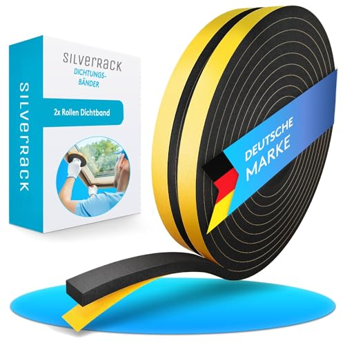 SilverRack cinta de sellado autoadhesiva negra [12 mm x 6 mm] – Cinta adhesiva de espuma para juntas de puertas y ventanas