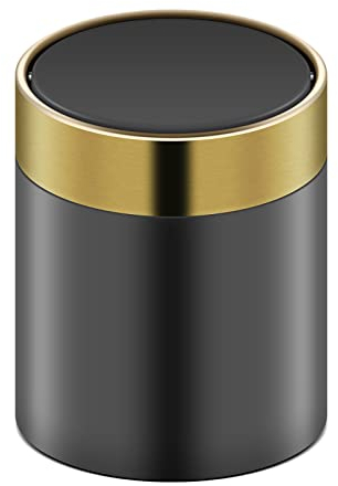 Kingchilla Mini Trash Can with Lid, Brushed Stainless Steel Small Tiny Trash Bin Can, Countertop Trash Can for Desk Office, Swing Top Trash Bin 1.5 L/0.40 Gal (Black)