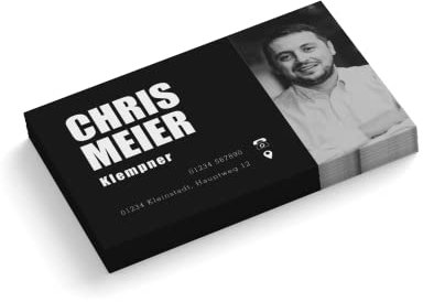 Visitenkarten personalisiert | mit Foto | Design Klempner | 1-seitig | Querformat | Menge + Papier zur Auswahl | selbst gestalten | hochwertiger Druck | 350 g Qualitätsdruck (1000 Stück)