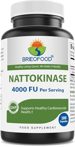 Brieofood Nattokinase 4000 FU (Fibrinolytic Unit) per Serving - 180 Capsules - Circulatory Health Support