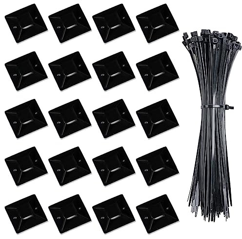REQAG 50 Stück Klebesockel für Kabelbinder Kabelbinder Halter Selbstklebende Basishalter Kabelklemme Set mit 50PCS Mehrzweck-Kabelbinder