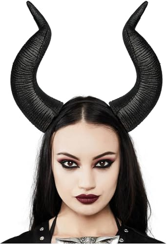 keland Maleficent Hörner Kopfschmuck Gothic Teufelshörner Dämonen Hörner Haarreif Halloween Cosplay Kostüm (S-Schwarz)