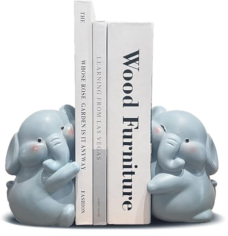 HINUGO Niedliche Elefanten-Buchstützen, Dekoration, Buchstützen für schwere Bücher, Buchhalter für Regale im Kinderzimmer, Zuhause, Büro, Schreibtischdekoration, tolles Weihnachts- und
