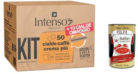 Intenso Crema Piu Espresso, 50 dosettes de café ESE de 44 mm avec gobelets, bâtonnets mélangeurs et sachets de sucre + Italian Gourmet Polpa 400 g