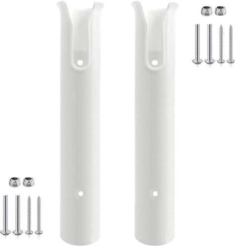 JT-HLM Fishing Rod Holder Bracket Wall Mounted Boat Side Mount Tool Holder Tube Links with Screws 2/3/4/6 Pole Tube (White/Black) (2-Pole White)