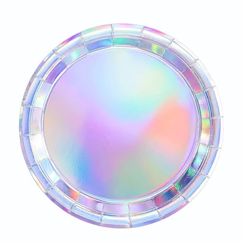 MaitianGuyou Iridescent Paper Plates Holographic Laser Round Party Plates,40 Pack 9 Inch Dinner Plate for Mermaid Cake Salad Pizza, Birthday Baby Shower Wedding Party Decorations