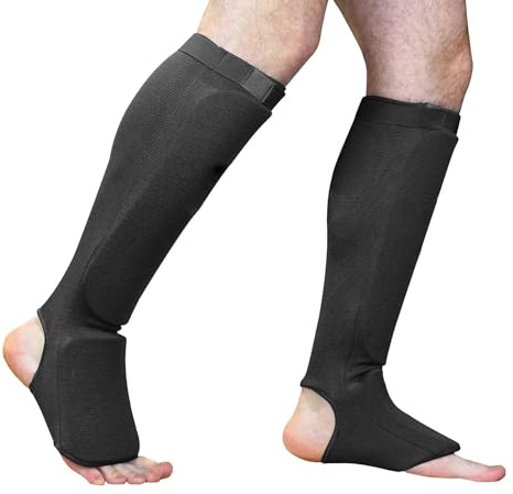 Furtryvl Schienbeinschoner Kickboxen, Schienbeinschoner für Muay Thai, Schienbeinschoner, elastische Socke, gepolsterte Bein- und Spannschutzpolster, Dicker Schienbeinschutz für Kicks im Kickboxen