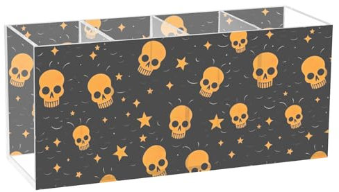 CHIFIGNO Goldene Totenköpfe und Sterne, Acryl-Stifthalter, 4 Fächer, Stifthalter für Schreibtisch, Make-up-Pinselhalter, niedlicher Marker-Organizer für Zuhause, Schule, Büro