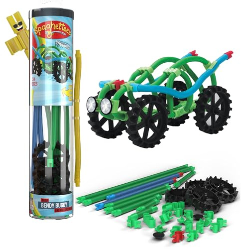 spaghetteez Anti-Stress-Spielzeug für Kinder ab 5 Jahren, pädagogisches Montessori-Bastelset für Jungen und Mädchen, Flexible Baustöcke zum Basteln - Bendy Buggy Set