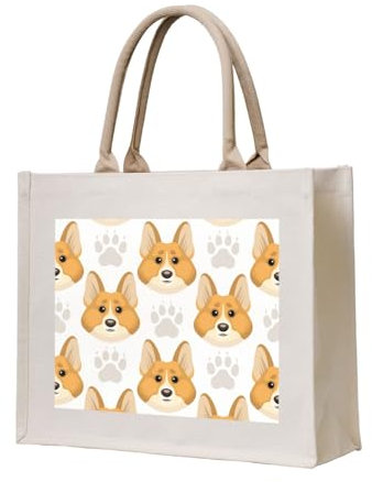 YWSOTRE Niedliche Pfotenabdrücke im Hundegesicht, Tragetasche Canvas-Tasche Einkaufshandtasche Einkaufstüten, Mehrzweck-Schultertaschen