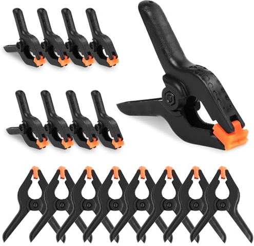 OSDUE 16 Pcs Nylon Spring Clamp,Extra Strength Heavy Duty Spring Clips Clamp with Moveable Jaws 8 Pcs of 2 Inches and 8 Pcs of 3 Inches Muslin Clamps for Woodwork,Photography, Pool and Workshop.