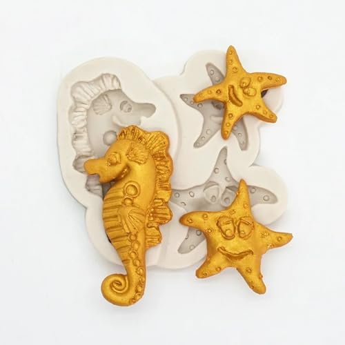 Epoxidharz-Formen, 8 x 7,5 x 1 cm, niedliches Seestern, Seepferdchen, Silikonform, Schokolade, Dessert, Spitze, Dekoration, Kuchen, Fondant, Küche, Harz, Backwerkzeug