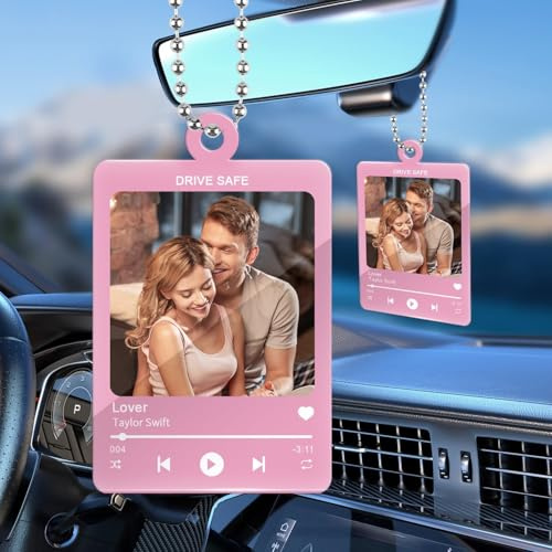 Foto Autospiegel Anhänger Personalisiert, Fotoanhänger mit Bild Musik Text Personalisiertes Auto Deko Innen Rückspiegel Anhänger Acrylglas Auto Dekoration Geschenk