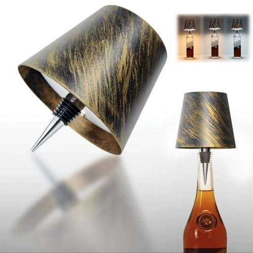 Neioaas Wireless Wine Bottle Lamp, Rechargeable 3 Color Dimmable,Bronze | Portable Metal Waterproof Touch Control LED Light for Home Bar Camping Party Decor Gifts