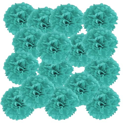 PATIKIL 20 Stück 10 cm Pom Poms Papier Blumen Papierblumen Türkis | Hochzeitsdeko Seidenpapier, Für Hochzeit Brautdusche Blumenkugel Geburtstagsparty Hintergrund Dekoration