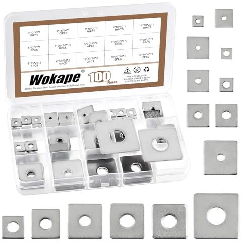 Wokape Set di 100 rondelle quadrate M3 M4 M5 M6 M8 M10 M14(1/8 1-1/2 3/16 1/4 5/16 3/8 5-1/2) 304 rondelle rettangolari in acciaio inox, rondelle piatte quadrate