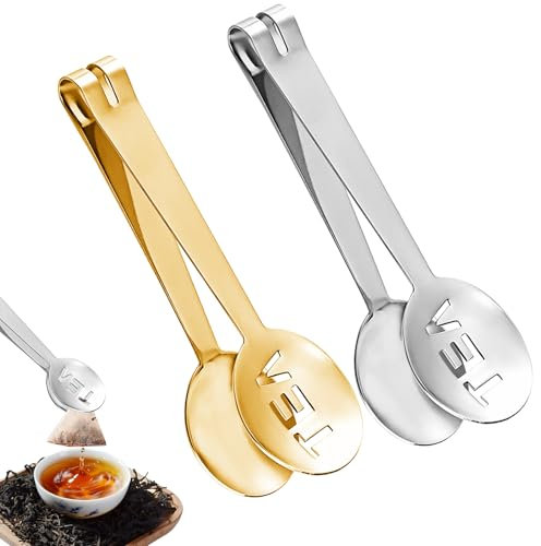UTXN 2Pcs Tea Bag Squeezer Tongs,Stainless Steel Tea Bag Squeezer Tool, Spoon Shaped Tea Bag Squeezer,Tea Spoon Holder for Gripping Tea Bags Ice Sugar Cubess(Silver+Gold)