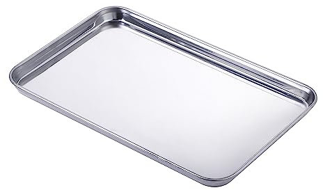 Generic Bandeja para hornear de acero inoxidable, rectangular, 35 x 25 x 1,5 cm, calentamiento y enfriamiento rápidos y uniformes