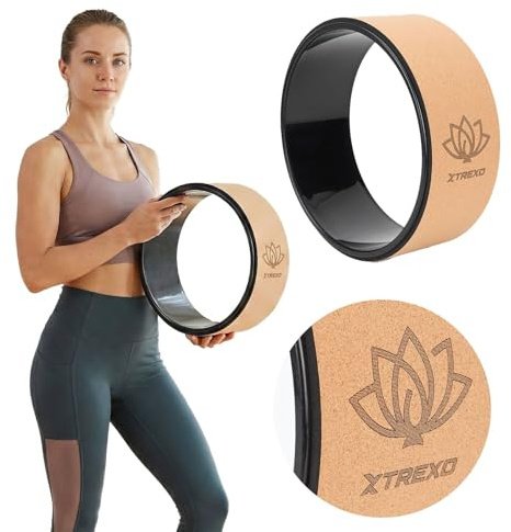 XTREXO Yoga Rad Naturkork mit einem Durchmesser von 32 cm und einer Breite von 13 cm in Braun aus 100% ökologischem Kork Perfekt zum Dehnen Bequem durch Schaumstoffpolsterung Leichtes Yoga Rad