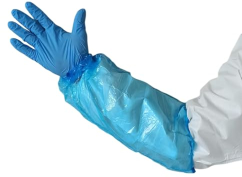 OneProtek Manchette jetable courtes en polyéthylène - 100 Manchon imperméable - Élastiques aux deux extrémités - Taille unique (39 cm) - Bleu