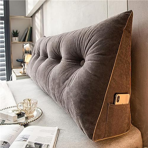 HNBCYRND Multifunktional Bett Kopfteil Dreieck Gepolstert, Dekorativ für, Ergonomie Rückenlehne Wandkissen, Tragbar Kopfstütze Wandschutz, mit Abnehmbarem Bezug Grau Kordsamt(180x50x20cm,Deep Gray)