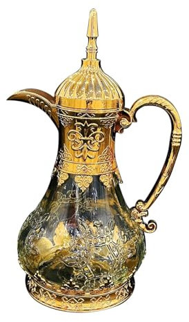 Harilla Coffee Pot de café en árabe Tetera de Vidrio 1600 ml de té té Multifuncional Olla de té árabe para reuniones de Vacaciones Fiesta de Festival, Oro