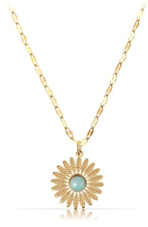 Made by Nami Sonnenblumen Halskette Damen Gold aus Chirurgischem Edelstahl 40 + 5 cm Gänseblümchen Kette mit Edelstein Anhänger Wasserfester Schmuck Gold Boho Schmuck Damen