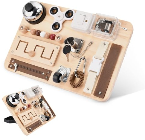 Fidget Busy Board för vuxna – sysselsättning för seniorer med demens och Alzheimer – Multisensorisk träningsbräda för äldre människor – motorik, koncentration och minn – reseleksak & present