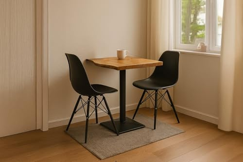 SAM Bistrotisch Iris, Akazienholz massiv + naturfarben, echte Baumkante, Baumkantentisch mit Stempelfuß aus Eisen schwarz, Säulentisch/Esstisch 75x75 cm