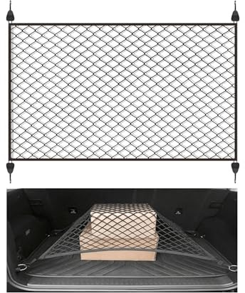 Xzenuo Auto Gepäcknetz Elastisches Kofferraumnetz mit 4 ABS Haken, Dehnbarer Kofferraum Aufbewahrung Netz, Trennnetz Gepäckfixierung für Auto SUV Wohnmobil Pickups (1, 100 * 80cm)