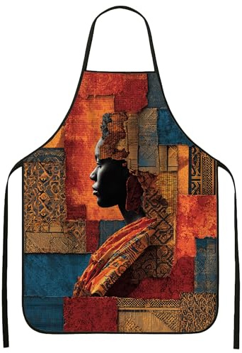 Delantal con estampado étnico para cocinar, delantal de cocina artístico multicolor para barbacoa, jardinería y trabajo culinario, Varios colores, 24x31 Inch