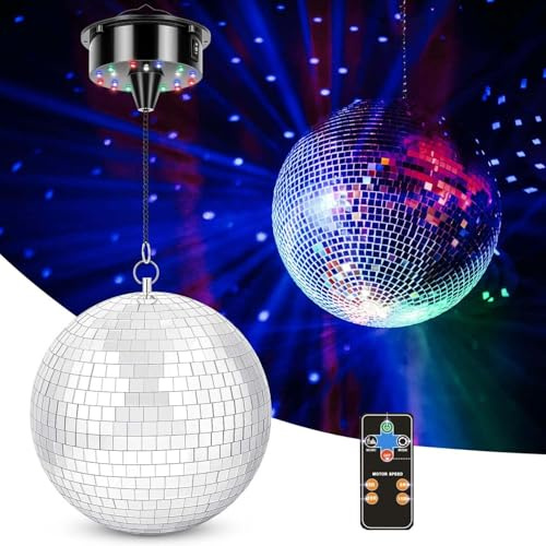 Discokugel Spiegelkugel mit Rotierender Motor,20cm Disco Ball für Partys,LED Drehmotor Spiegelkugel,Discokugel spiegelkugel,Professional spiegelkugel Set,LED-Lichtern für Party-Dekoration, Band Bar