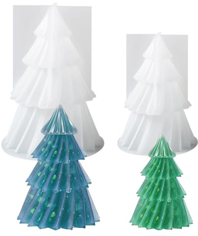 YXHZVON 2 Pièces en Silicone Arbre de Noël, Moule à Bougies 3D, Époxy pour Artisanat de Bougies, Savons, Aromathérapie - Antiadhésif