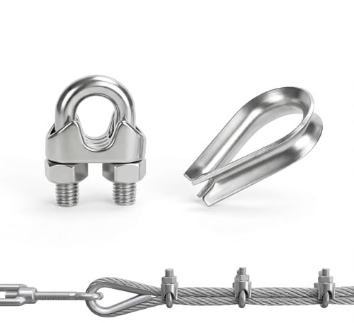 18 Pcs M3 Wire Rope Clamps & 18 Pcs Cables Thimbles, Wire Rope Clip M3 Cable Clamp 3mm, 304 Stainless Steel U Bolt Saddle Fastener for Rigging and Tensioning Ø 3mm (1/8) Ropes Cable Grips