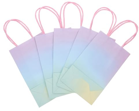 PLAFOPE 5 Stück Bunte Papiertragetaschen mit Henkel Robuste Geschenktüten für Party Festival und Geschenkverpackung Vielseitige Papiertüten für Süßigkeiten und Kleinteile Leicht und