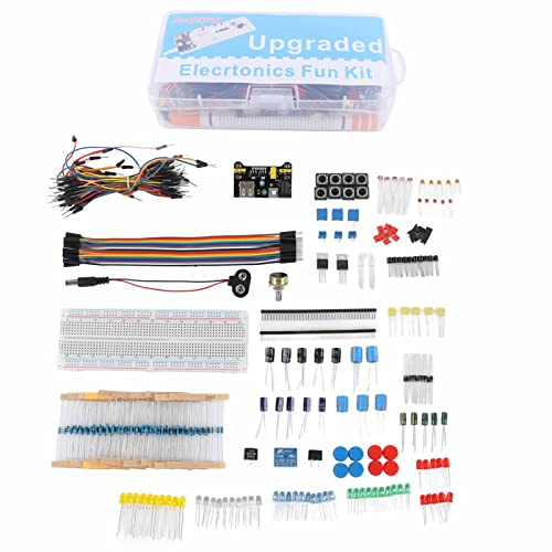 Electronics Component Kit Assortment, Starter Fun Kit with 830 Tie Points Breadboard, Resistor tor Diode e for R3, Complete Access for Programming Exments and Learning